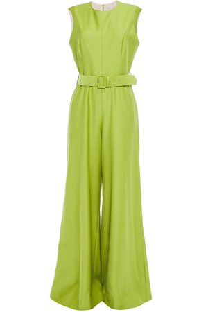 Lime green Ena belted wool jumpsuit | Sale up to 70% off | THE OUTNET | EMILIA WICKSTEAD | THE OUTNET