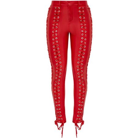 Red Faux Leather Lace Up Skinny Trousers ($100)