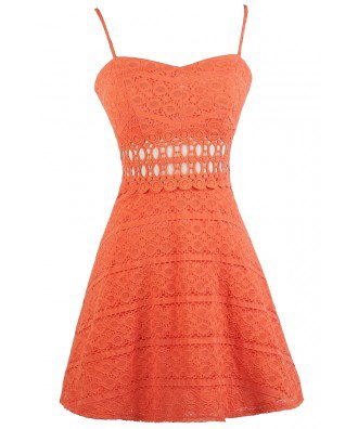 Orange Lace A-Line Dress, Cute Lace Dress, Orange Lace Sundress, Orange Lace Summer Dress Lily Boutique