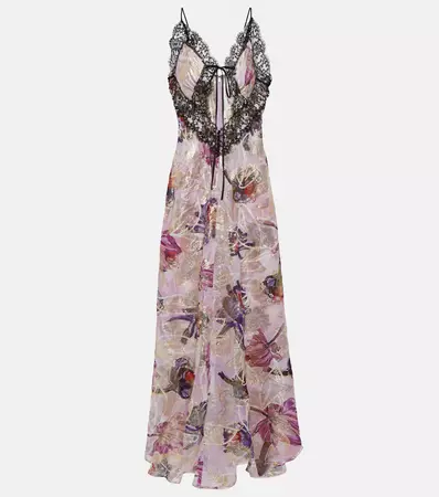 Lace Trimmed Floral Maxi Dress in Purple - Rodarte | Mytheresa