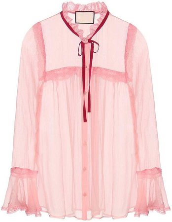 Lace-Trimmed Pink Crinkled Blouse DESIGNER INSPIRED CLOTHES