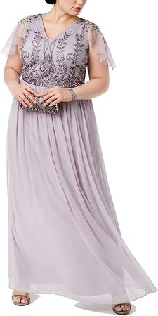 Amazon.com: Adrianna Papell Women's Plus Size Beaded Bodice Flutter Sleeve Chiffon Gown : Clothing, Shoes & Jewelry