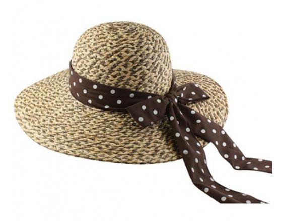 Wholesale Ladies Raffia Hats with Polka Dot Scarf - SH0045