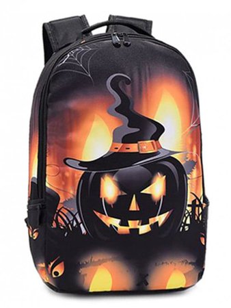 Pumpkin Printed Colour Spliced Halloween Backpack