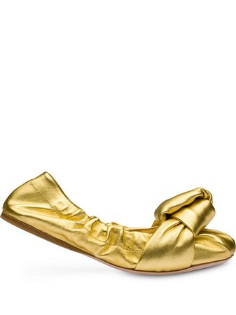 Miu Miu Bow Detail Ballerina Shoes 5F153DFM0053LAW Gold | Farfetch