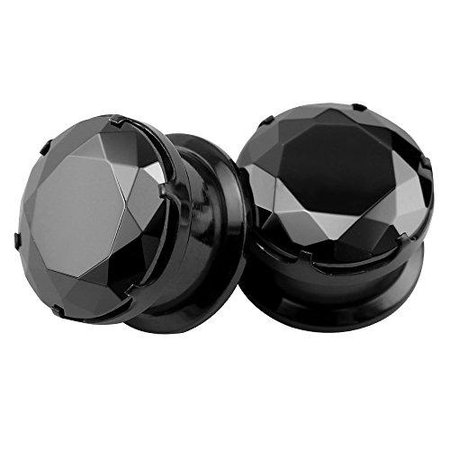 *clipped by @luci-her* Black CZ Stone Ear Gauges Stainless Steel Screw Plugs Tunnel Ear Gauges