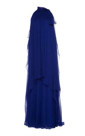 Chiffon Draped Sleeveless Gown With Necktie by Alberta Ferretti | Moda Operandi