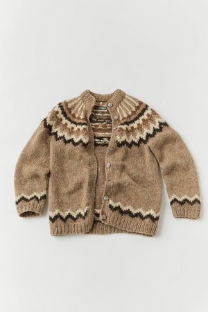 Vintage Light Brown Fair Isle Cardigan Sweater | Urban Outfitters