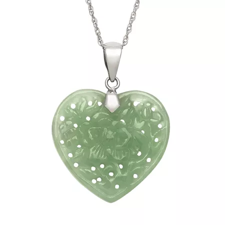 Jade Sterling Silver Heart Pendant Necklace