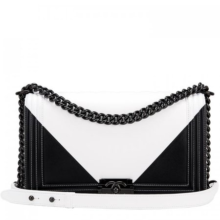Chanel Black and White Geometric Lambskin New Medium Boy Bag | World's Best