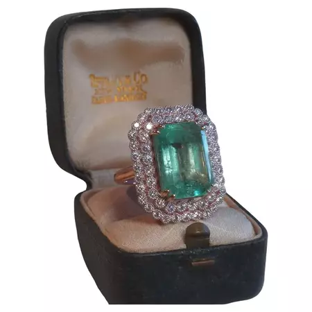GIA 18K Tiffany and Co. Green Emerald Diamond Ring Certified Huge Gold 12.16 Cts! For Sale at 1stDibs