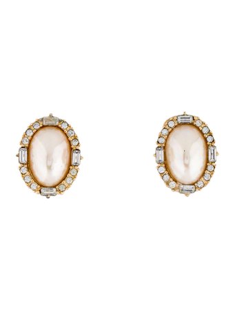 CHRISTIAN DIOR, Vintage Faux Pearl & Crystal Clip-On Earrings