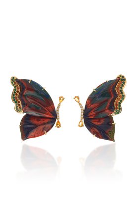 18K Gold, Chrysocolla, Diamond and Mixed Stone Butterfly Earrings by Casa Castro | Moda Operandi