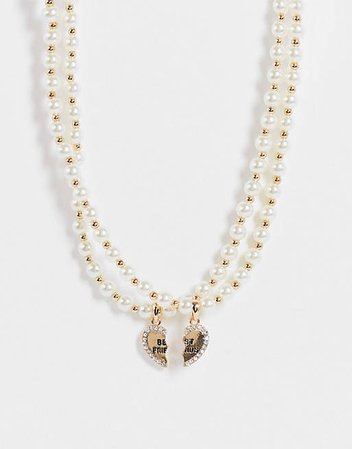 ASOS DESIGN best friends pearl necklace in gold tone | ASOS