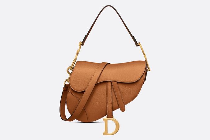 Saddle Bag with Strap Cognac-Colored Grained Calfskin | DIOR