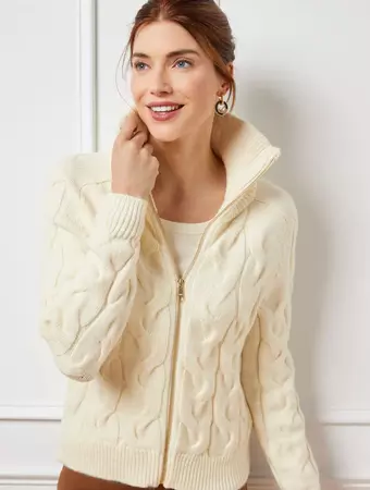 Cable Knit Zip Front Cardigan | Talbots