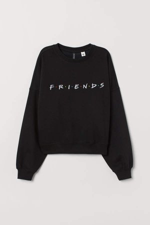 Sweatshirt with Motif - Black