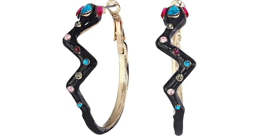 Betsey Johnson "Creepshow" multicolor black snake hoop earrings