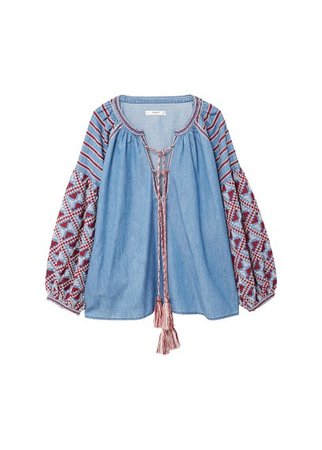 MANGO Embroidered denim blouse