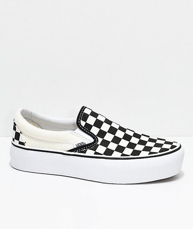 Vans Slip-On Black & White Checkered Platform Shoes | Zumiez