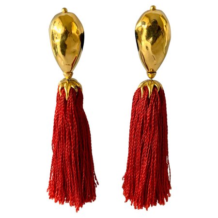 Vintage 1980s Yves Saint Laurent Flame Red Tassel Earrings