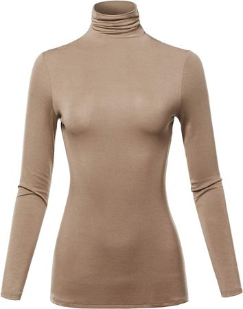 SSOULM Women's Slim Lightweight Long Sleeve Pullover Turtleneck Shirt Top with Plus Size Mocha L at Amazon Women’s Clothing store
