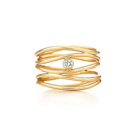 Elsa Peretti™ Wave five-row diamond ring in 18k gold. | Tiffany & Co.