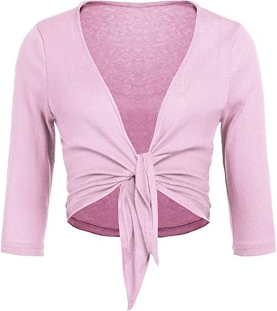 Amazon.com: Concep Women Bolero Cardigan Crop Top Tie Front Lightweight Shrugs Sweater (Pink, XL) : Clothing, Shoes & Jewelry