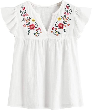 Floerns Women's Boho Embroidered Mexican Peasant Shirts Babydoll Tops Blouses Beige M at Amazon Women’s Clothing store