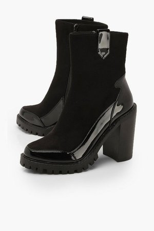Mix Material Chunky Platform Chelsea Boots | Boohoo