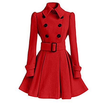 ForeMode Women Swing Double Breasted Wool Pea Coat with Belt Buckle Spring Mid-Long Long Sleeve Lapel Dresses Outwear - Stylo Coats - Stylish, Attractive and Elegant