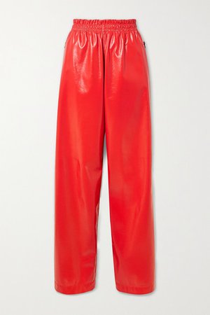 Crinkled Glossed-leather Wide-leg Pants - Red