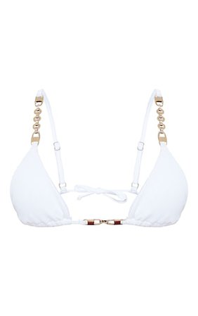 White Chain Trim Triangle Bikini Top | PrettyLittleThing