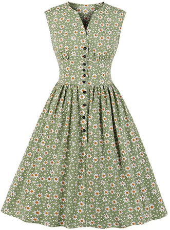 Wellwits Women's Daisy Floral Print Button up Summer Vintage Dress Green 4XL at Amazon Women’s Clothing store