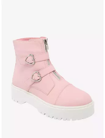 Pastel Pink Heart Combat Boots | Hot Topic