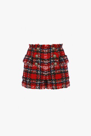 High Waisted Red Tartan Tweed Shorts for Women - Balmain.com