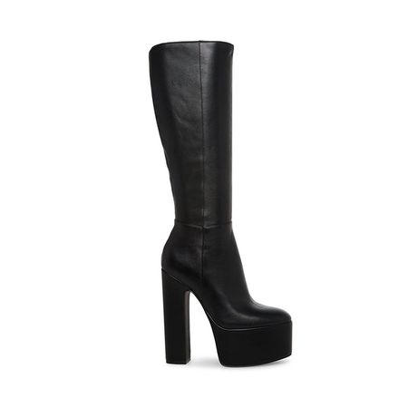SHANTI Black Leather Platform Knee High Boot | Women's Boots – Steve Madden