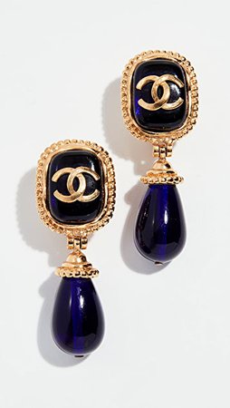 What Goes Around Comes Around Chanel Blue Dangle Stone Earrings | SHOPBOP
