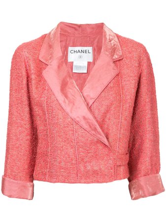 Pink Chanel Pre-Owned Wrap Tweed Jacket | Farfetch.com