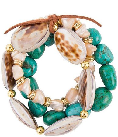 Barse Turquoise Magnesite and Cowrie Shell Chunky Stretch Bracelet