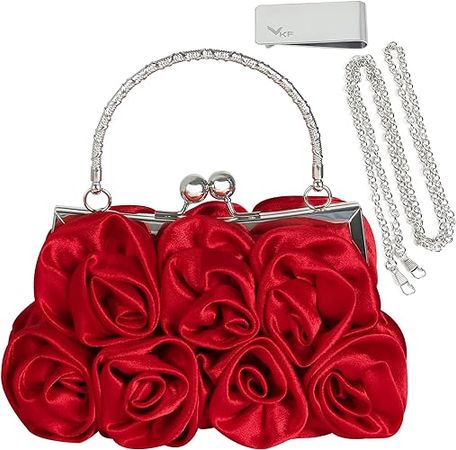 kilofly Missy K 7 Roses Clutch Purse, Satin, with Clasp Closure - Red Money Clip: Handbags: Amazon.com