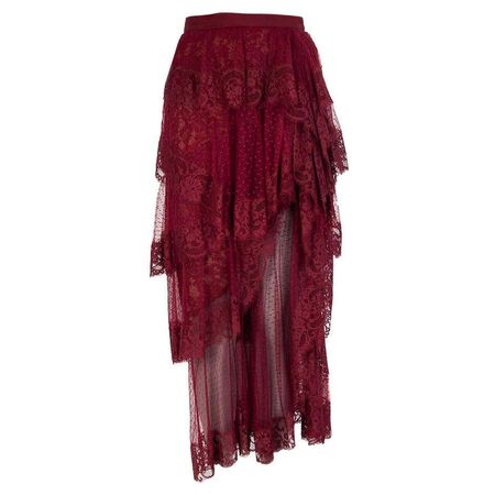 ELIE SAAB burgundy TIERED CHANTILLY LACE TULLE MIDI SKIRT 38 XS For Sale at 1stDibs
