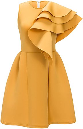 Amazon.com: Uhnice Women's Ruffle One Shoulder Bodycon Cocktail Dress, Yellow, Large: Clothing