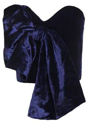 Las Meninas Strapless Cropped Bow-embellished Velvet Bustier Top