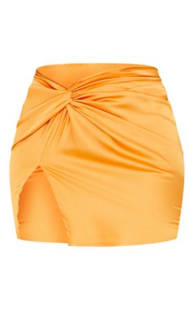 Orange Satin Twist Side Mini Skirt | PrettyLittleThing USA