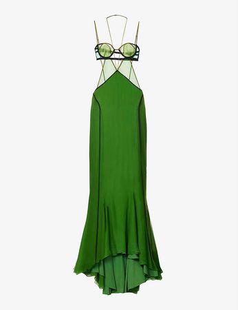 NENSI DOJAKA - Cut-out sheer-panel silk maxi dress | Selfridges.com