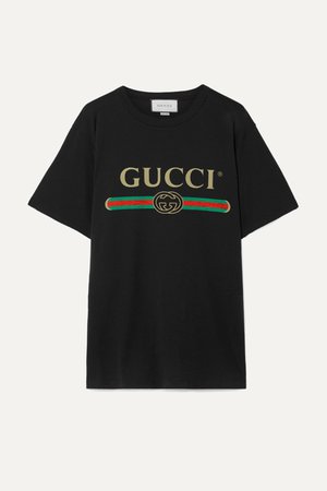 Black Oversized distressed printed cotton-jersey T-shirt | Gucci | NET-A-PORTER