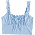 Verdusa Women's Frill Trim Strap Tie Knot Ruched Front Bustier Crop Top at Amazon Women’s Clothing store