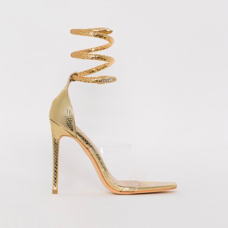 Medusa Light Gold Snake Print Cuff Stiletto Heels