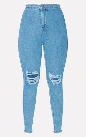 Plt Light Blue Knee Rip Disco Skinny Jean | PrettyLittleThing